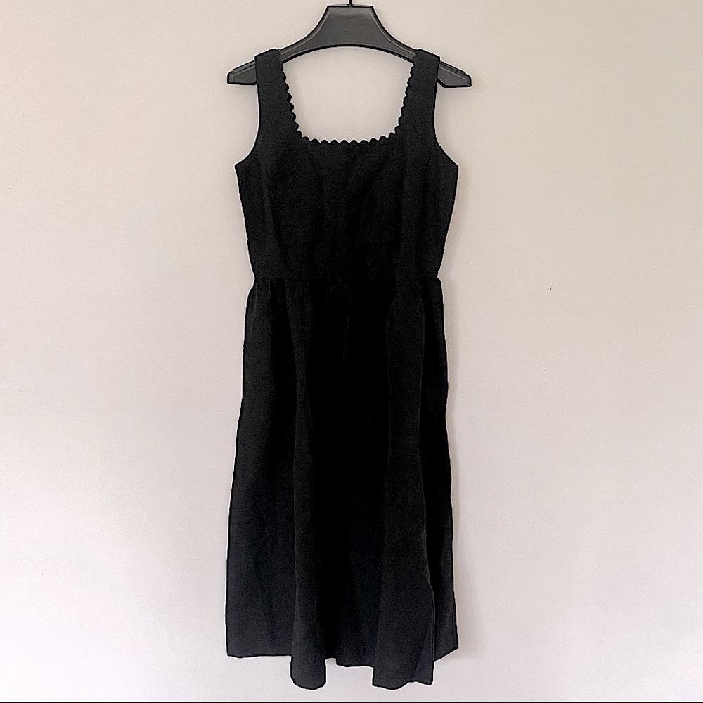 NWT Ann Taylor Black Scallop Trim Midi Dress Pockets